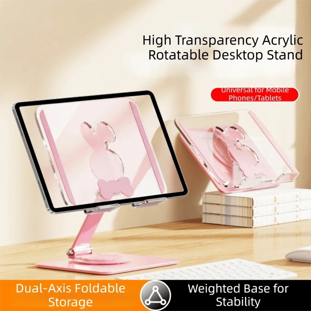 Aryclic Desktop Tablet Stand Hollow Rabbit Rotatable Tablet Holder Multi Angle Transparent Tablet Phone Bracket for Home&Office