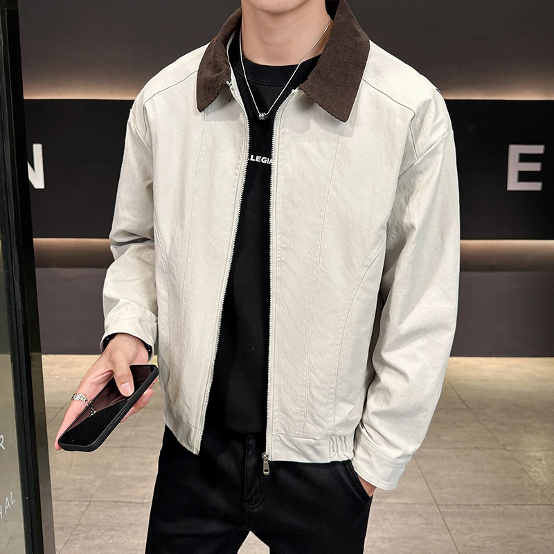 High-quality autumn color-blocking, simple, fashionable, cool and versatile solid-color banquet lapel casual jacket