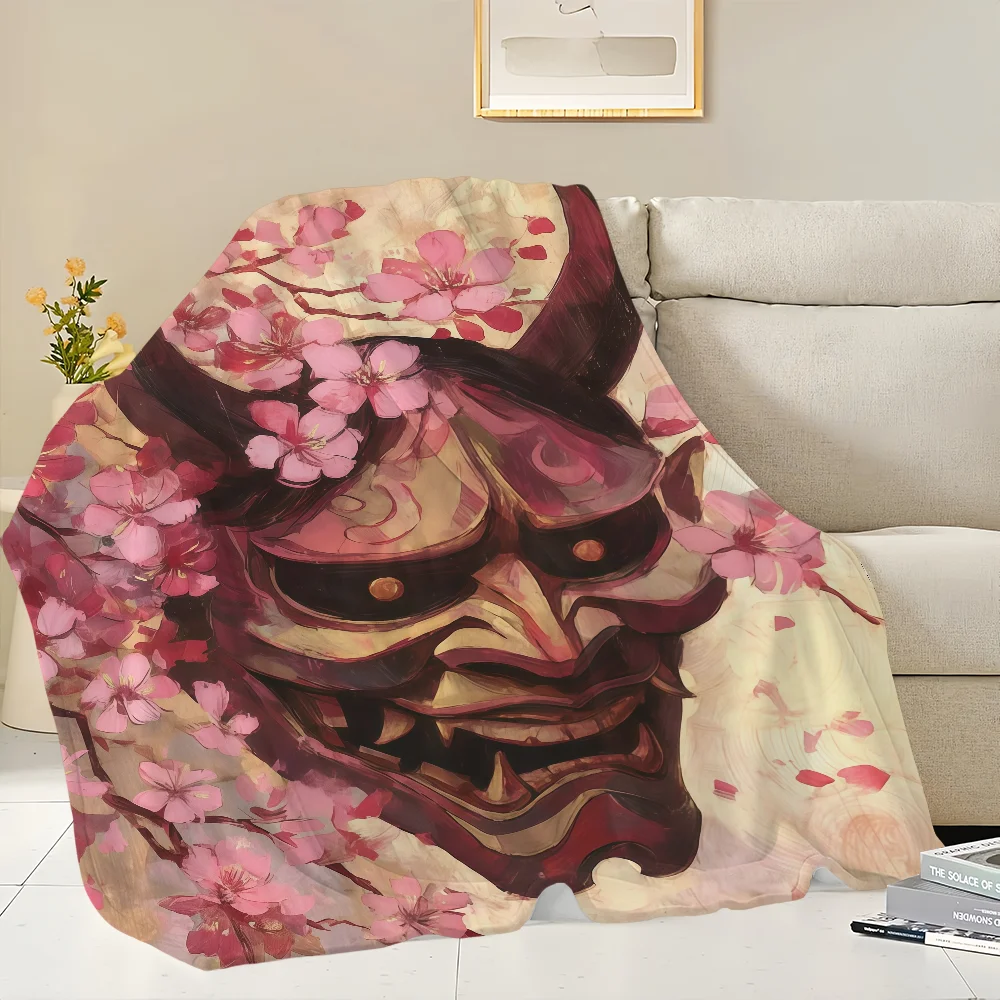 Japanese Samurai Mask Hannya Blanket Flannel warm comfort soft plush blanket For Picnic Beds Sofas Homes And Bedrooms