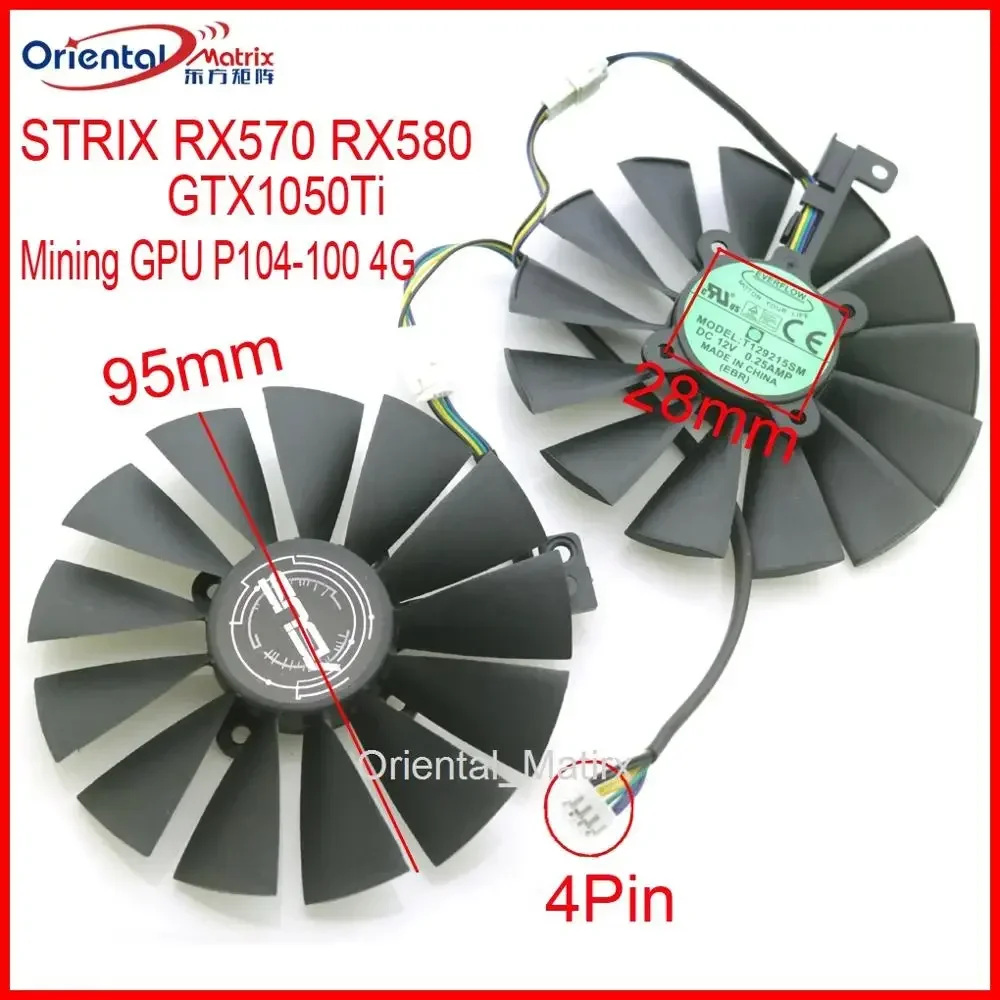 

PLD10010S12H T129215SM 12V 95mm Fan For ASUS STRIX RX570 RX580 GTX1050Ti Mining GPU P104-100 4G Graphics Card Cooler Cooling Fan
