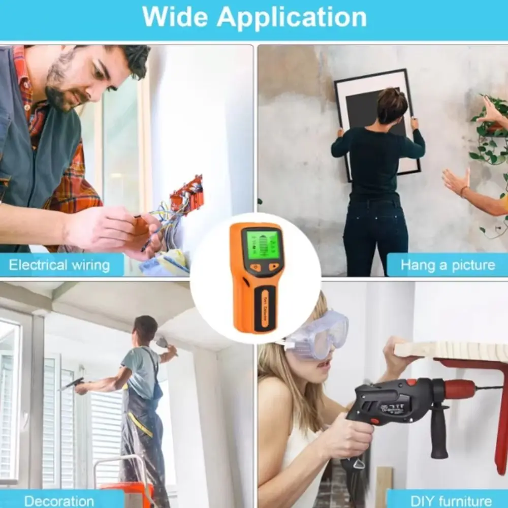 เครื่องมือค้นหาสายไฟฟ้าแรงดัน AC พร้อมจอ LCD แสดงผล ตรวจวัดโลหะ เครื่องสแกนผนังไฟฟ้า อุปกรณ์วัด 5 in 1 เครื่องค้นหาโลหะอิเล็กทรอนิกส์