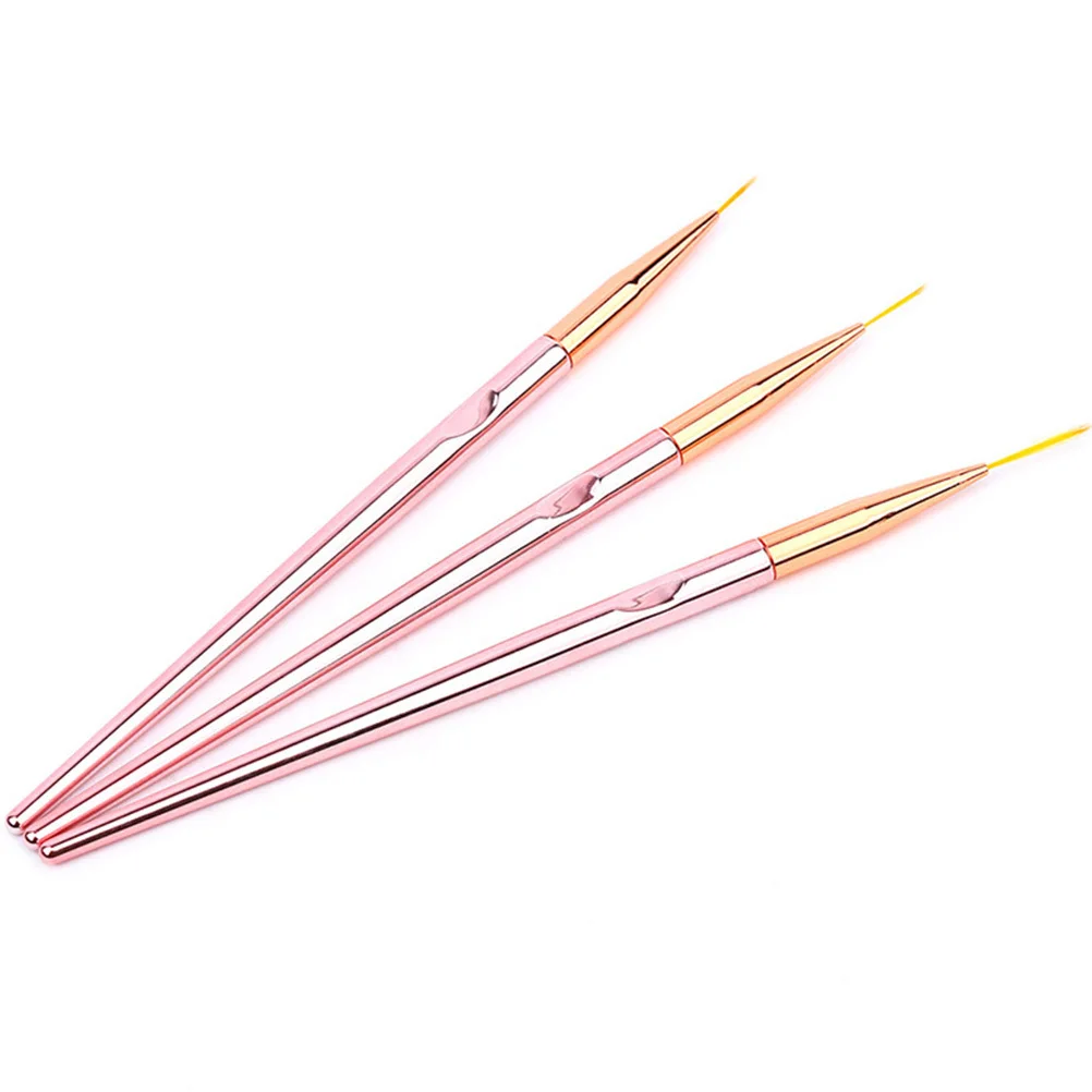 

3Pcs Nail Art Pen Brush Set Rose Gold Plating Rod for Acrylic Natural False Nails Manicure Tools Fine Detail Nail Painting