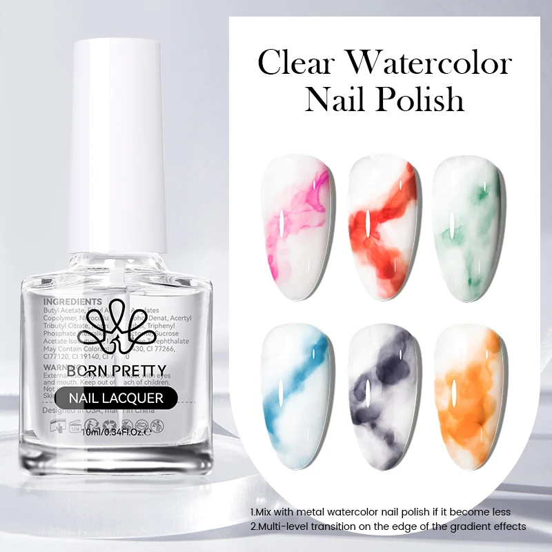 BORN PRETTY Silver Metal Watercolor Nail Polish Ink Natural Air Dry Clear Blossoming Effect Gradient Ink for Diy Marble Nails