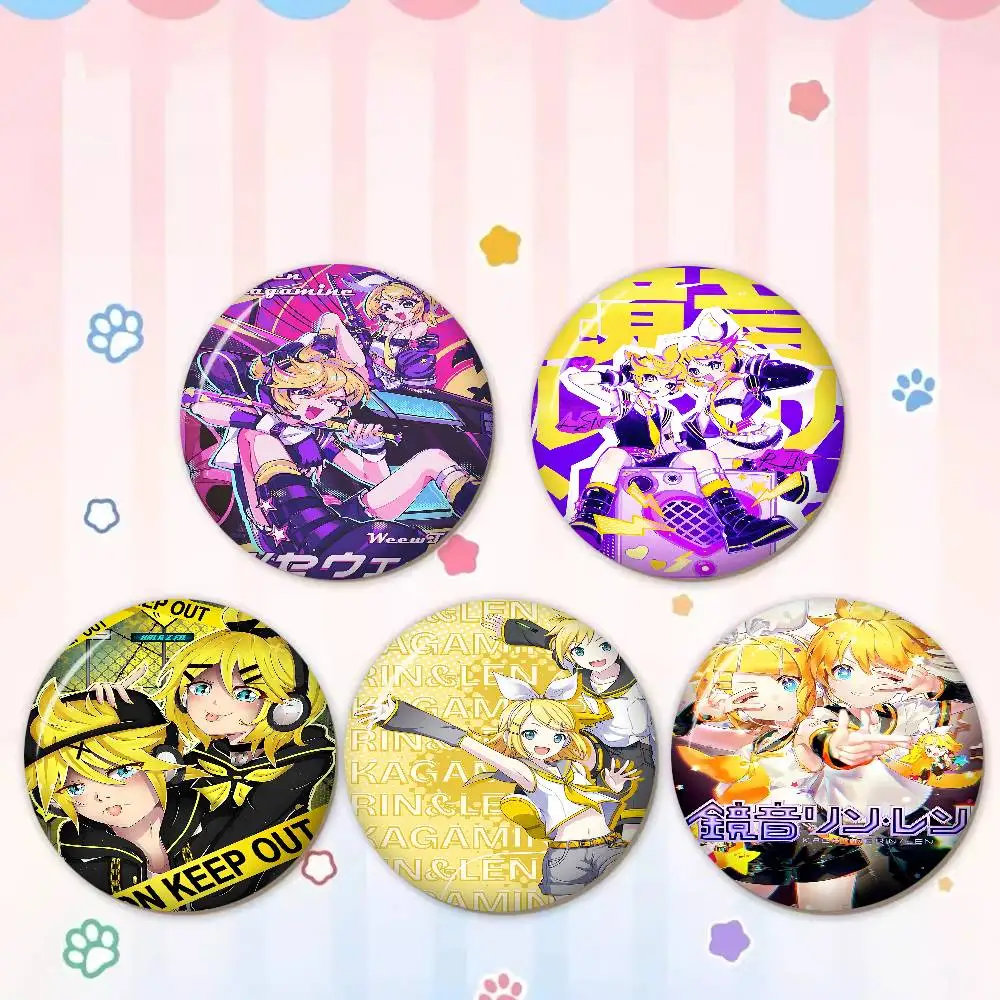 Vocaloid Kagamine Rin Len Anime Cartoon Brooches Anime Badge Round Handmade Brooch Lapel Pins For Backpack Clothes Gifts