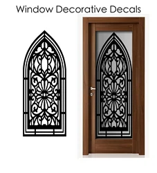 Window Arches with Patterns, Cathedral Window Wall Decor Decorative Vinyl Decals Window Glass Films Sticker Front Door Film Q078