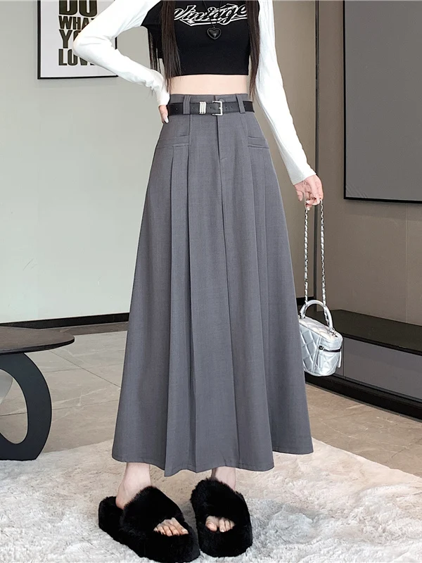 A-Linie-Midirock-Anzug mit hoher Taille, College-SLE-Damen-Sommer-2025, neuer Faion, vielseitiger mittellanger Rock für alle Jahreszeiten