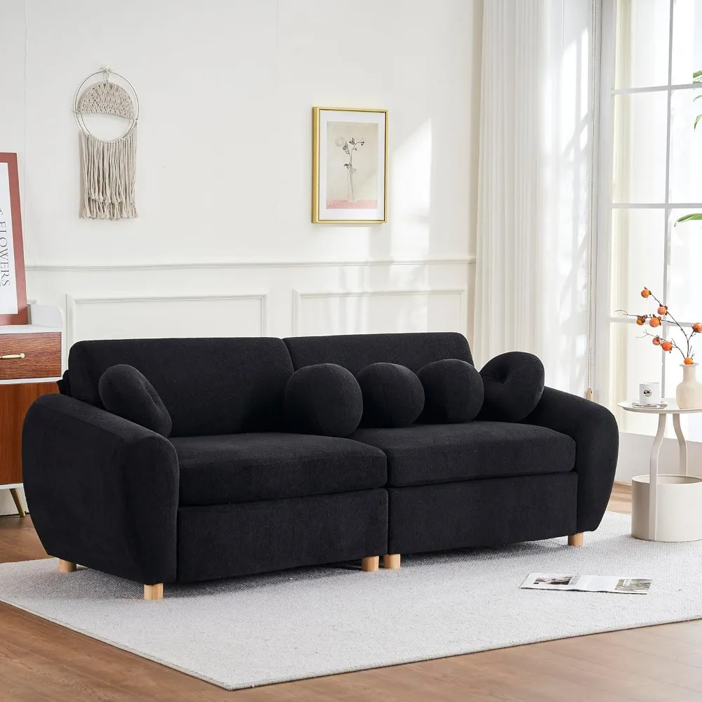 Sectional Curved Sofa Couch for Living Room,  Couch Chenille Fabric Couch with 5 Pillows, Upholstered Sofa for Apartment Office