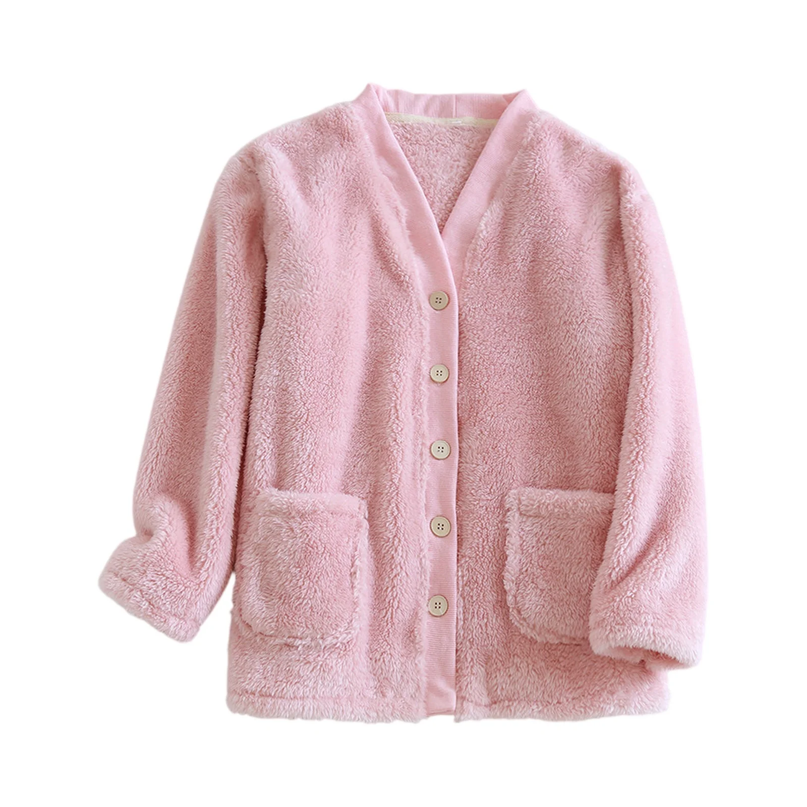 

Утолщенный фланелевой теплый пижамный топ с v-образным вырезом, женская осенне-зимняя удобная плюшевая одежда для дома, повседневный кардиган, пижамная куртка