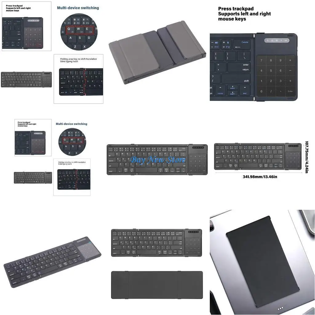 

20CE Folding Wireless Keyboard with Touchpad Multiple Devices USB C Fast Charging