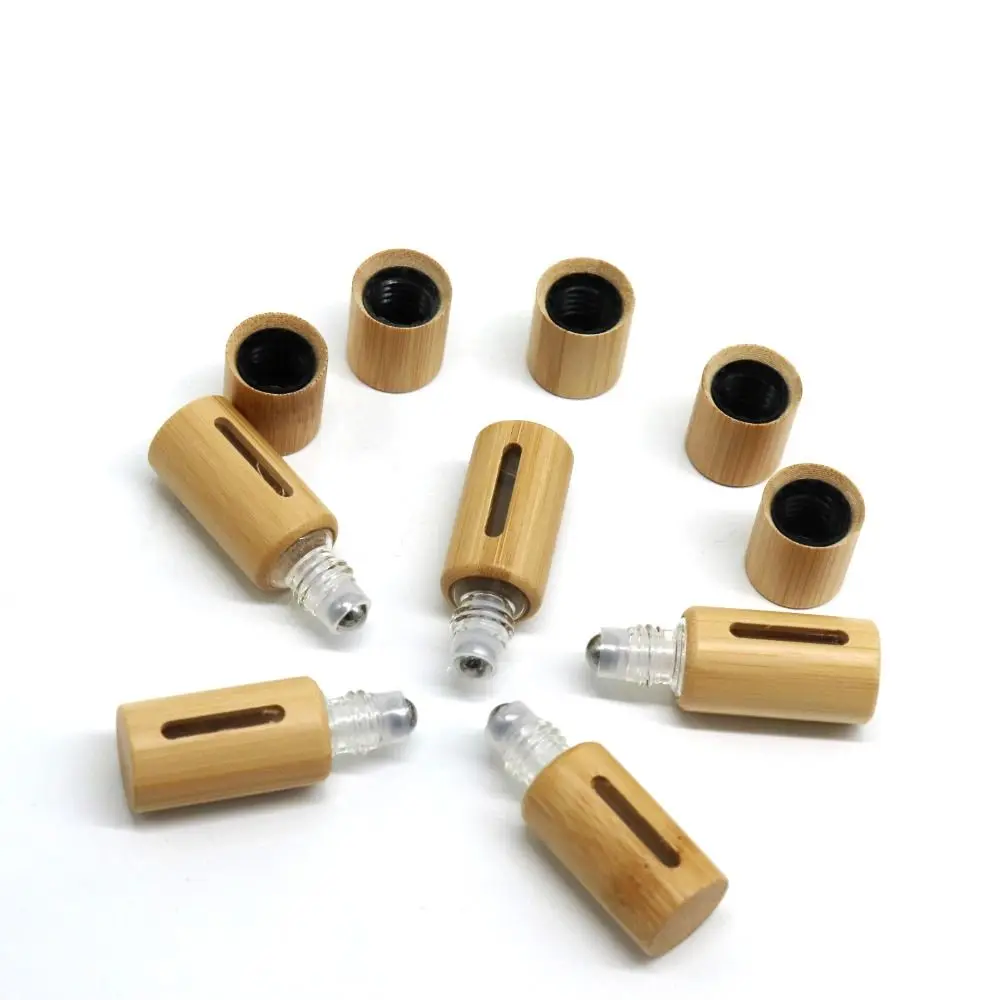 3/5/10ml Bamboo Perfume Bottle Mini Bottom Filling Lip Oil Tubes Refillable Bottles Steel Roller Ball