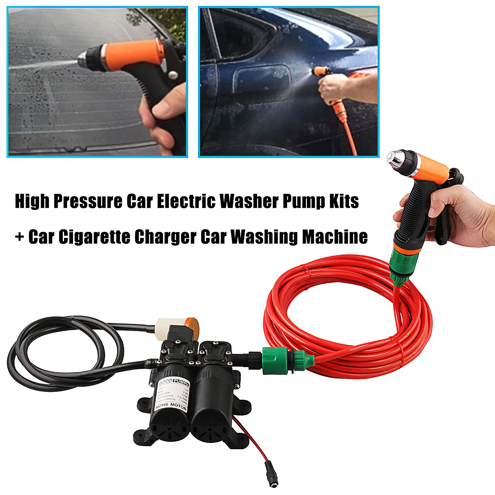 Car Wash 12V Car Washer Gun Pump High Pressure Cleaner Car Care Portable Washing Machine Electric Cleaning Auto Device Set