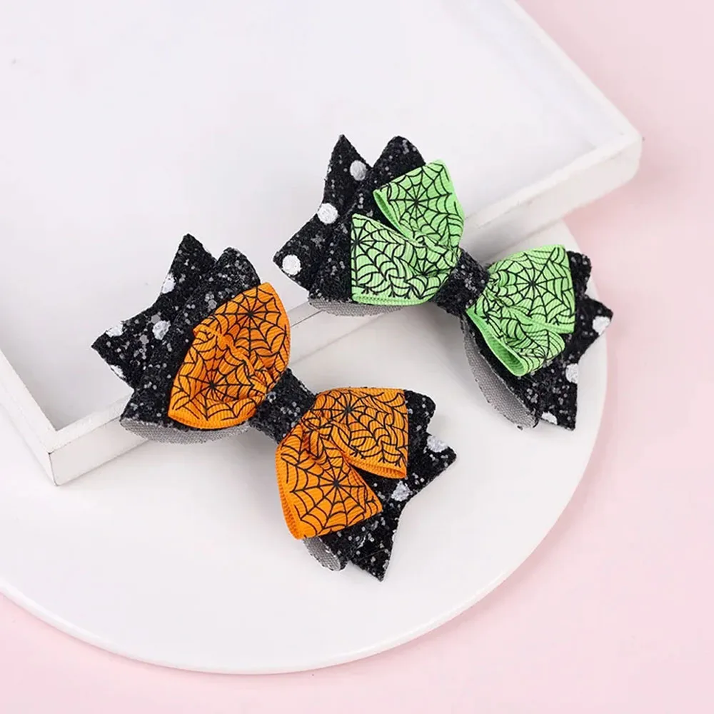 36Pcs/Lot Sweet Baby Girls Hair Clips Cute Glitter Halloween Hairgrips Printed Ribbon Bows Hair Accesories