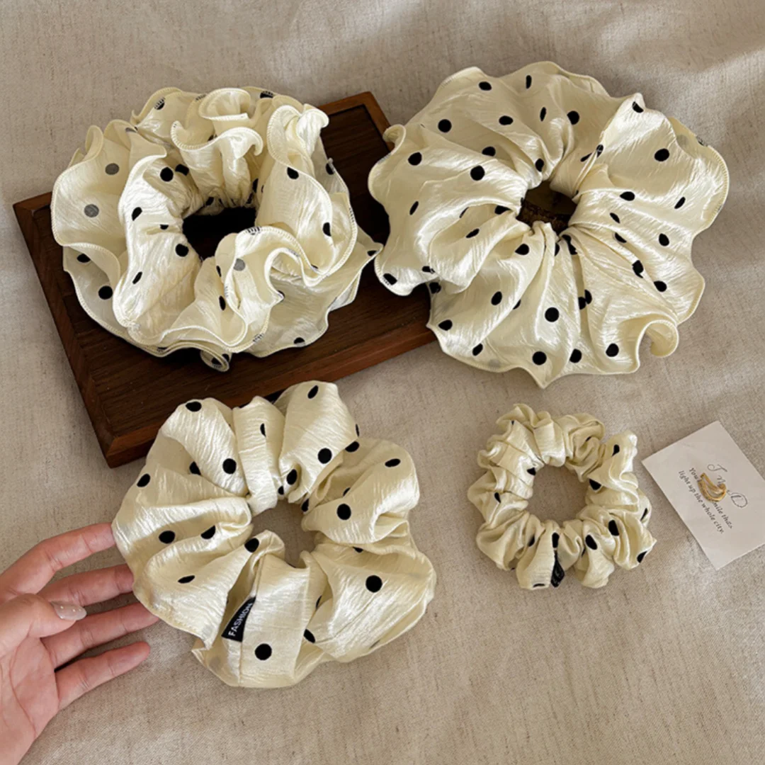 Élastique à cheveux double couche en satin à pois pour femme, cordon à cheveux doux et élégant, élastique pour queue de cheval, accessoire pour cheveux en caoutchouc