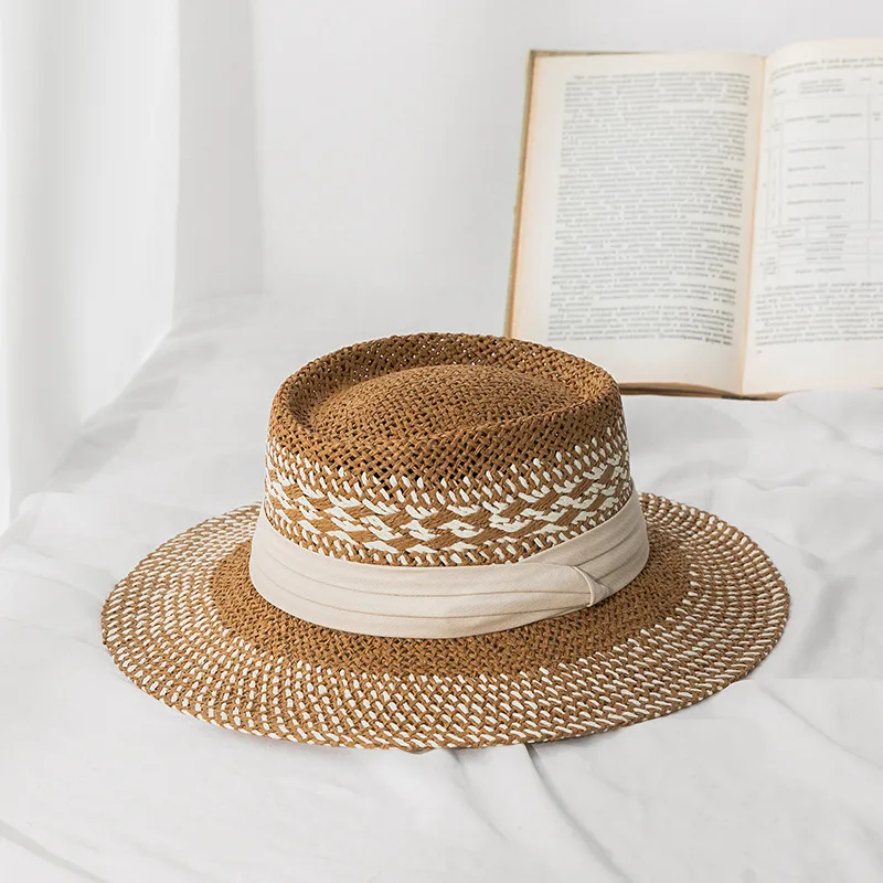

British style delicate color matching concave top grass women summer travel shade jazz fashion versatile vacation beach hat