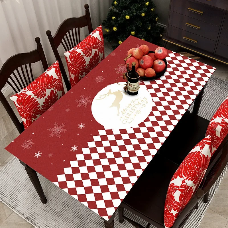 Christmas Tablecloth Waterproof Oilproof TPU Table Cover Anti-Slip Wear-Resistant Heat Insulation Festive Dining Mat