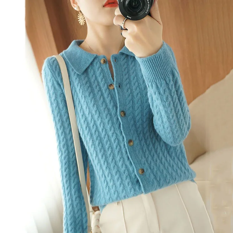 Herfst Winter Nieuwe 2025 Lange Mouwen Gebreid Vest Vrouw Mode Rits Revers Casual Breien Trui Jas Vrouwelijke Truien Top