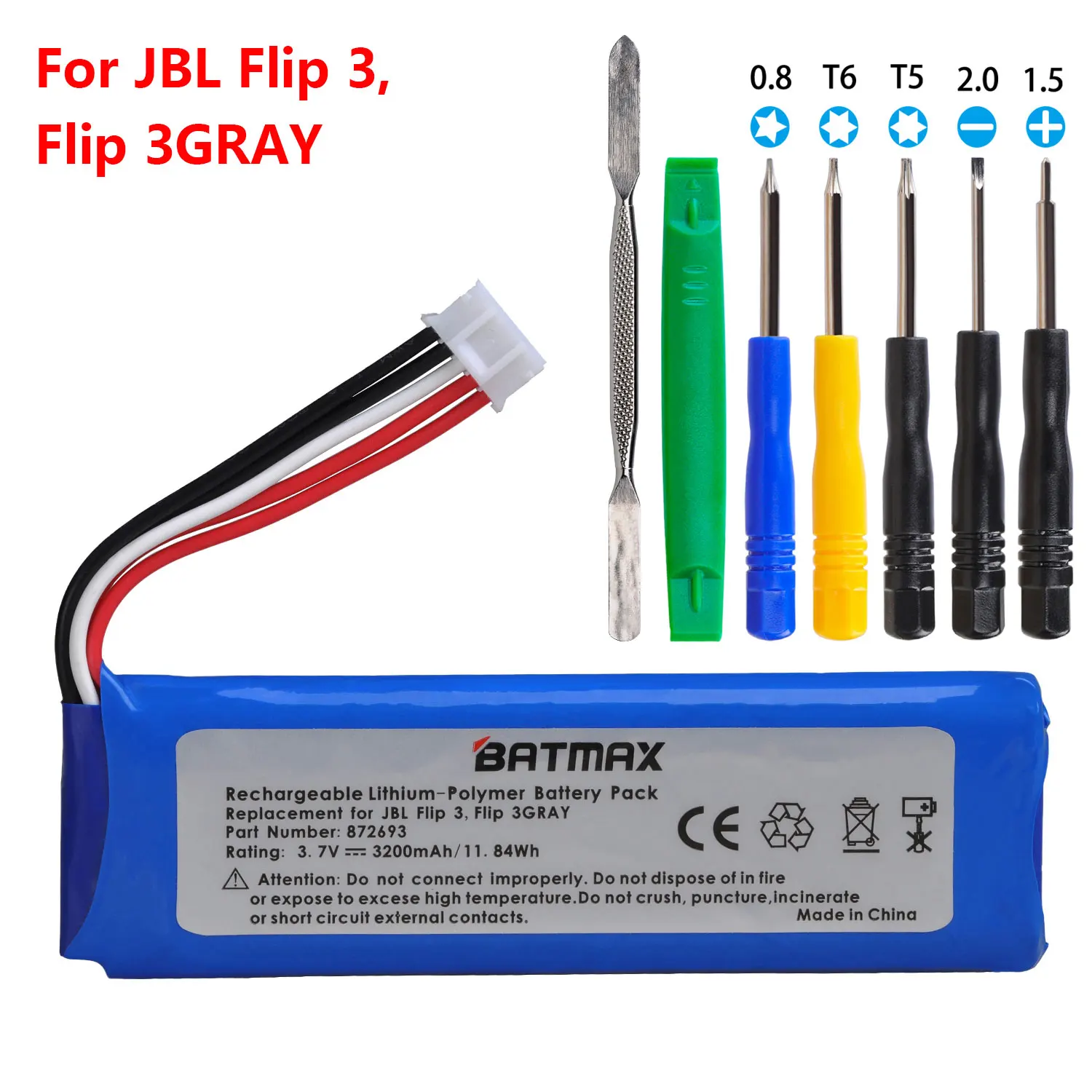 3.7v 3200mAh GSP872693 Battery for JBL Flip 3 JBLFLIP3GRAY GSP872693