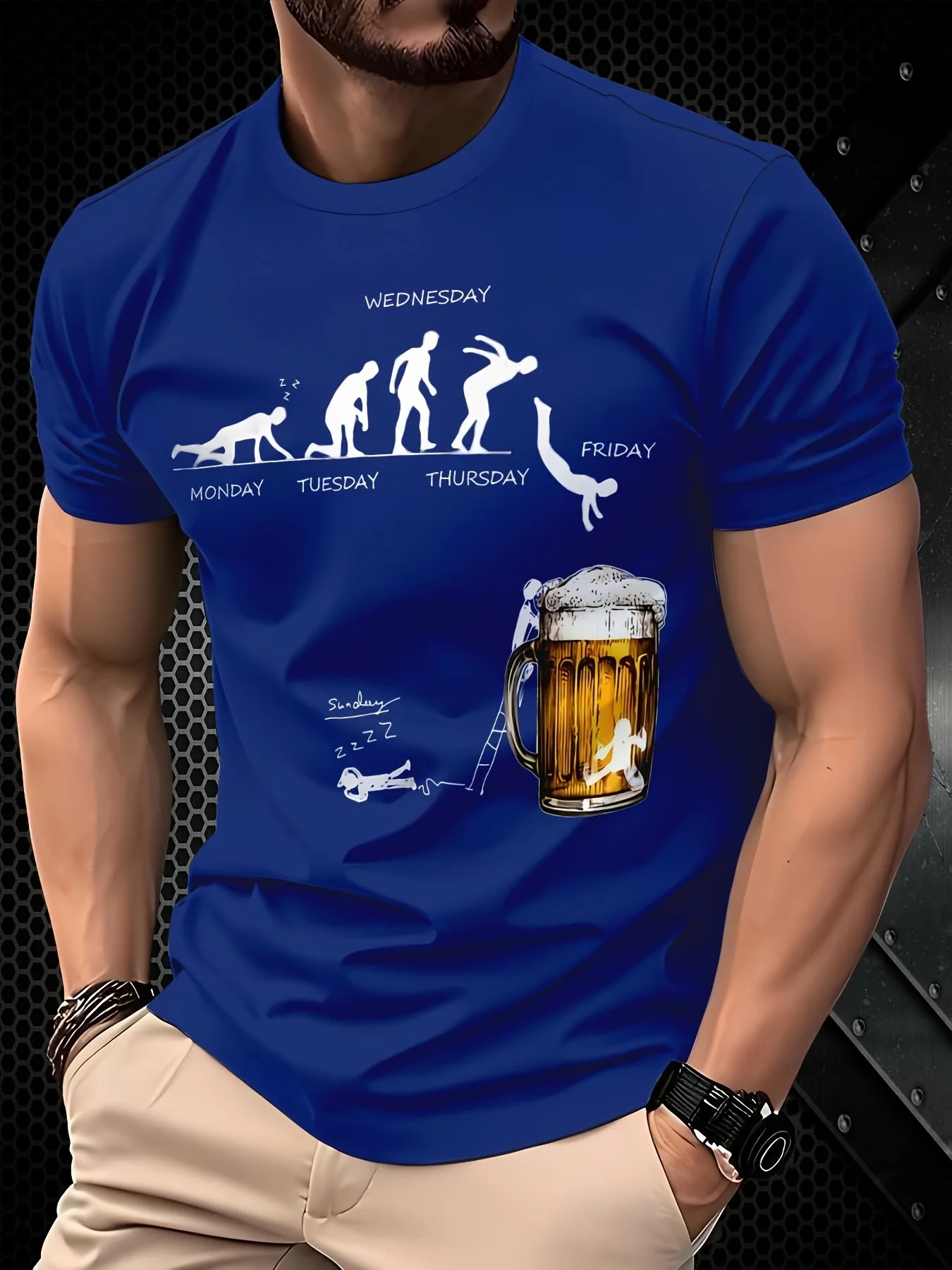 New Summer Men's 3D-Printed Gradient Beer T-Shirt The Evolution of Men and Beer Memes Casual Crew Neck Short Sleeve Top