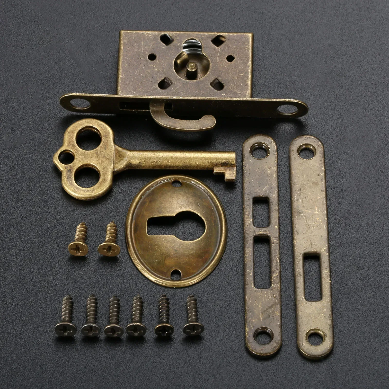 Retro Antique Wooden Jewelry Box Lock With Key Furniture Buckle Latch Clasp Drawer Wooden Box Door Lock Set Hardware