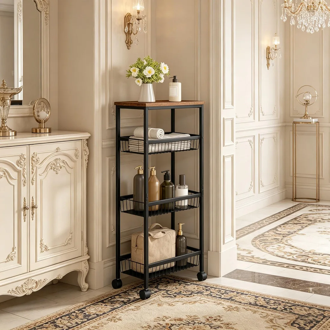 Chariot de service avec roulettes, chariot de cuisine portable – Chariot de cuisine uniquement pour la cuisson, la salle à manger et l'organisation de la maison