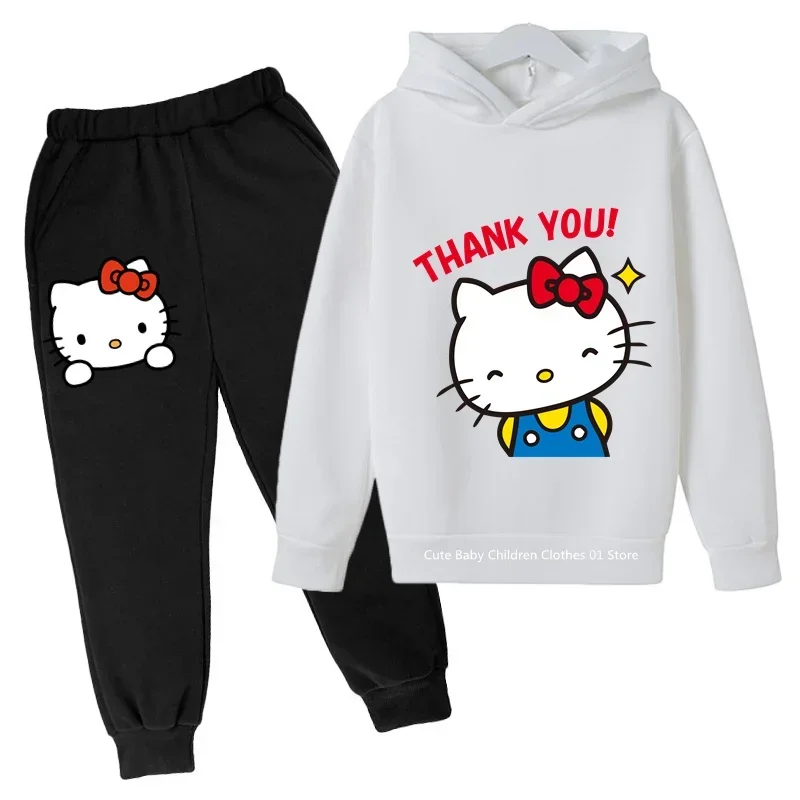 2024Hello Kitty new children's sports hoodie set Sanrio young men and women crewneck fashion anime casual wear 4-14 years old