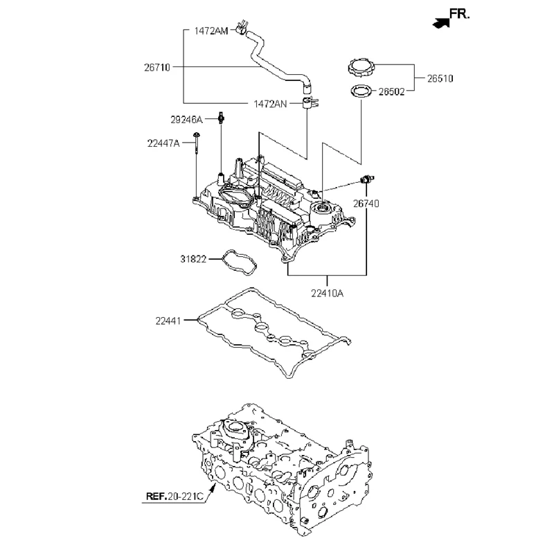 

R1-Engine Valve Cover With Gasket Kit 22410-2GGA0 224102GGA0 For Kia Sportage 2017-2021 Hyundai Tucson Genesis G70