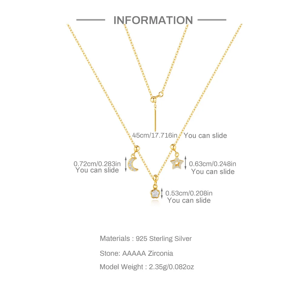 CANNER Eight-Pointed Star Moon Cross 925 Sterling Silver Necklaces For Women Ins Pearl Double Ring Interlocked Necklaces Gift