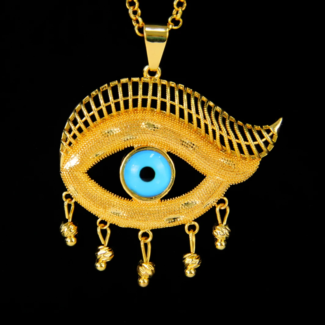 Arabische Mode Quasten-Anhänger 21k Vergoldete Zirkonia-Augen Hip-Hop Halskette Anhänger Dubai Damen Event Party Schmuck Geschenke – Detail 13