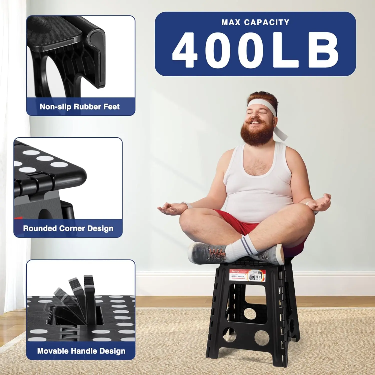 Packs Folding Step Stool 16 Inch Stool Heavy Duty Plastic Foldable Step Stools for Adults and Kids, Stepping Stool with Handle,