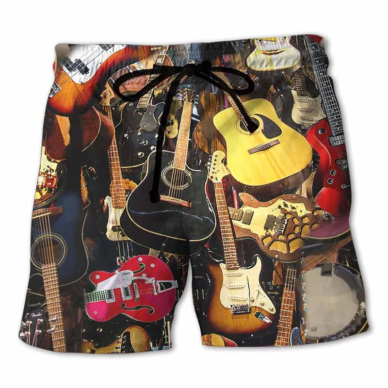 Pantalones cortos con estampado 3D para hombre, bañador con símbolo de música y guitarra, a la moda ropa de calle, y2k, Verano