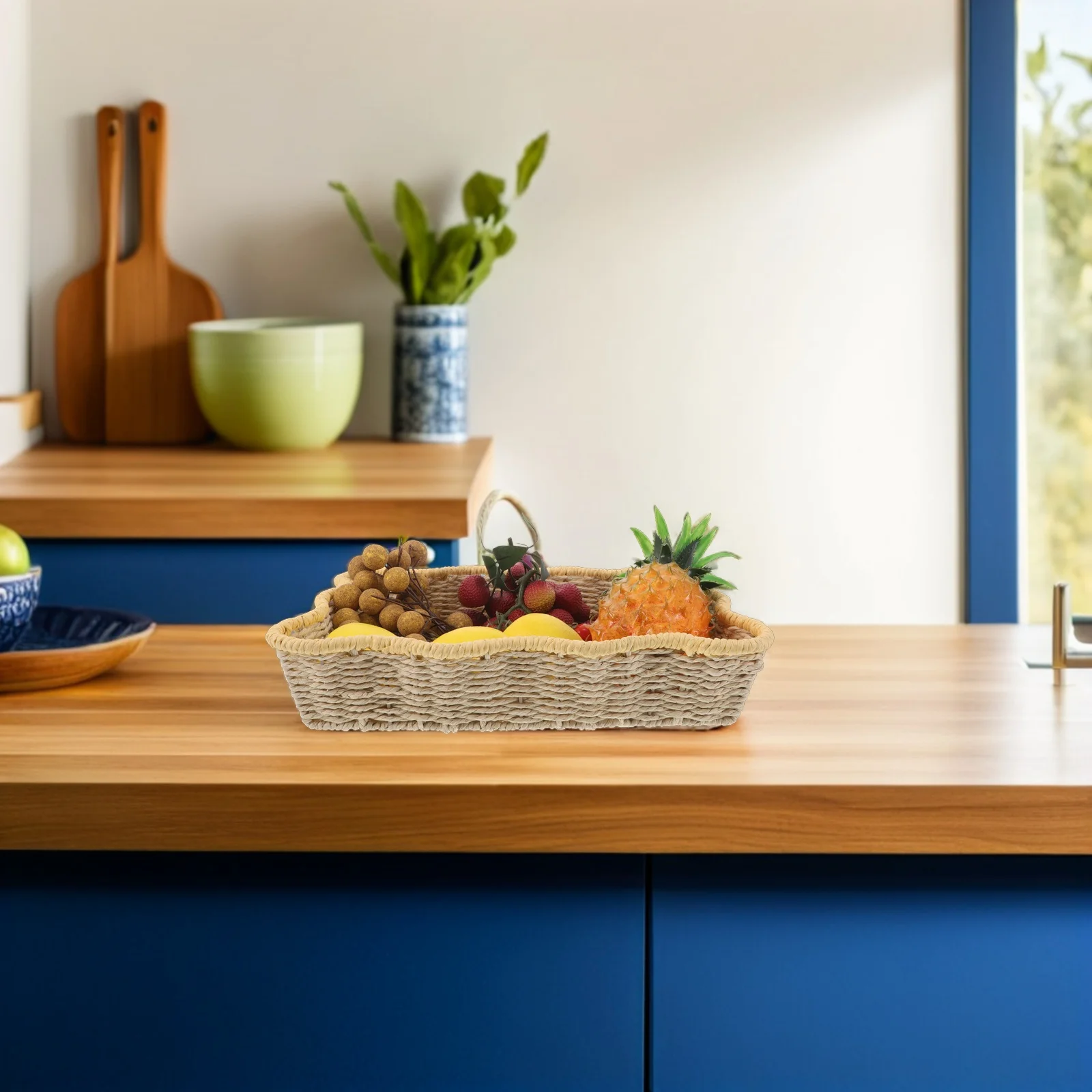 

Hand-woven Storage Basket Rectangular Shelves Bins Snack Organizer Decorative Boxes Food Bathroom Baskets Garbage Can