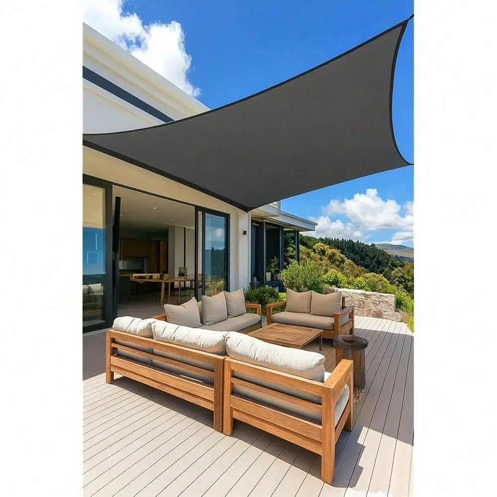 

Sun Shade Sail Rectangle 12 X 16 Permeable Canopy UV Block Sunshade For Patio, Garden, Backyard, Deck Gray