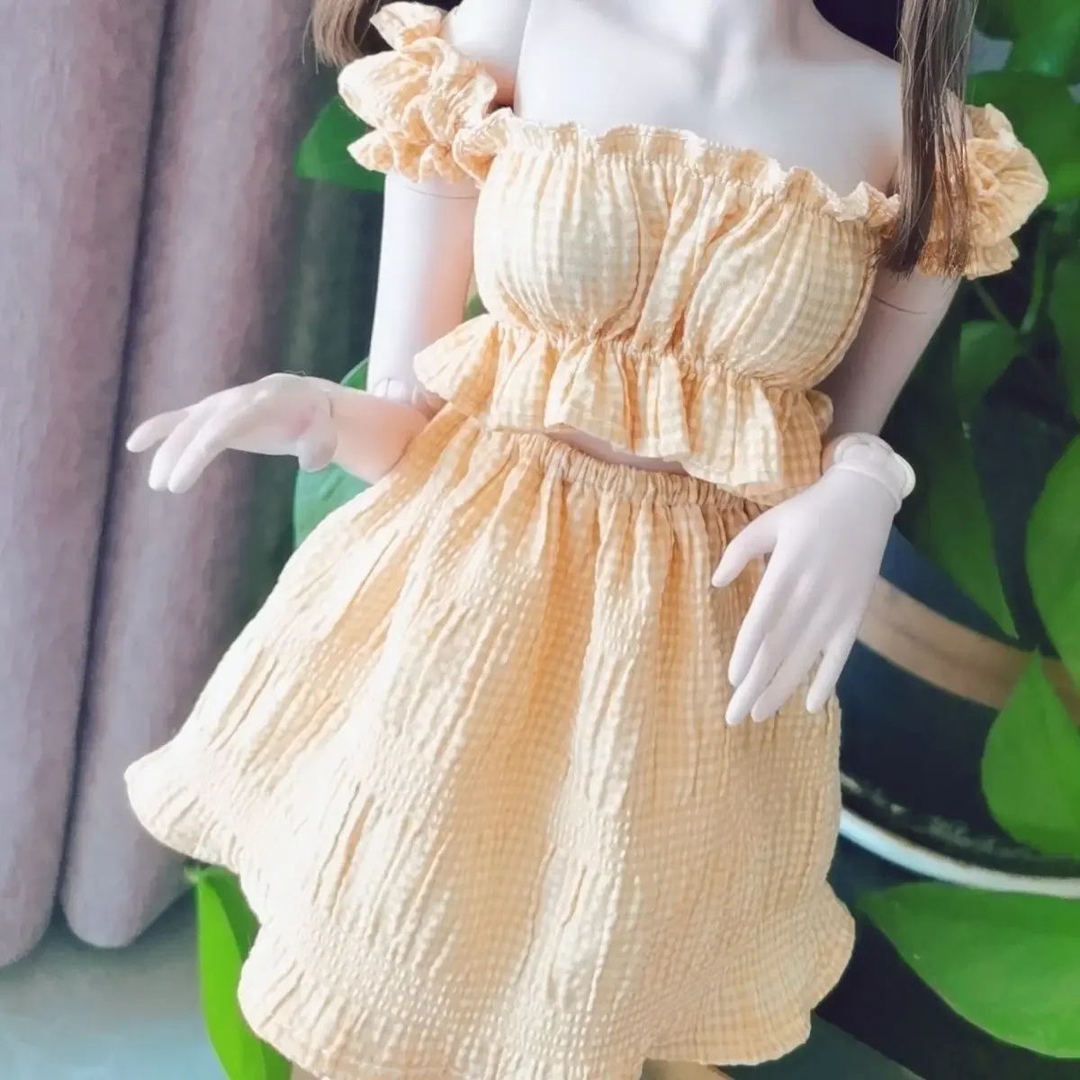 (Customized) 60cm Doll's Clothes for 1/3 Bjd Doll Plaid Short Sleeved Ruffled Top Half Skirt Girl Toys Gift Dress Up Accessories