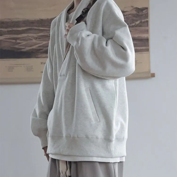 

Мужская утепленная толстовка оверсайз с V-образным вырезом, свободного кроя, осенне-зимняя, больших размеров, модная, винтажная, стильная