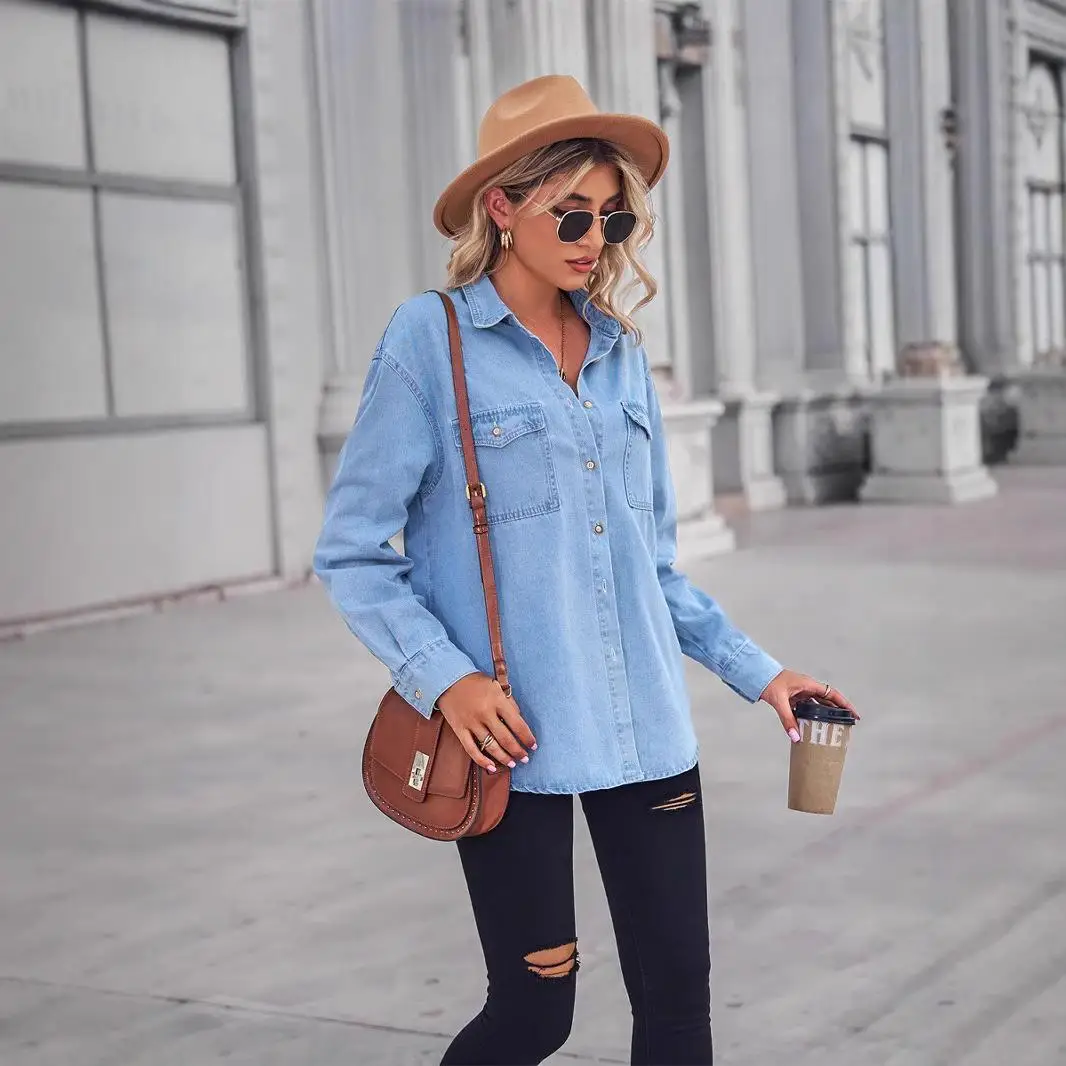 نحيل الدنيم Jaet طويلة Sved irt للنساء تخفيف Sle فضفاضة تناسب ألياف البوليستر الخريف موسم المرأة ملابس خارجية #4