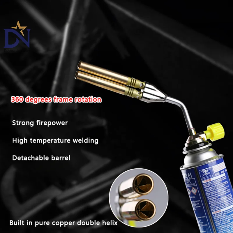 Outdoor Camping Picnic BBQ Ignition Flamethrower Grill Tool Double Tube Flame Gun Metal Welding Gas Torch Lighter Butane Burner