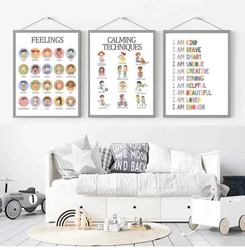 Feelings Art Poster Calming Strategies Kind Emotions Chart Canvas Painting Wall Prints Picture Living Room Home Homeschool Decor