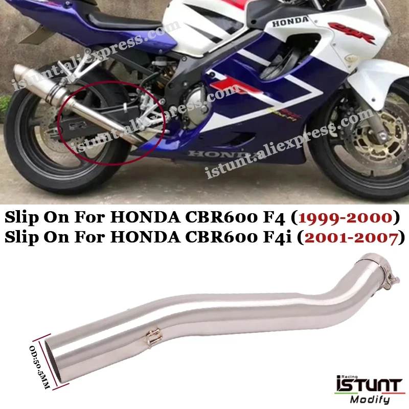 For CBR600 F4i 2001-2007 Motorcycle Escape Exhaust Modified 51mm interface Middle Link Pipe Honda CBR600 F4 1999-2000 Slip On