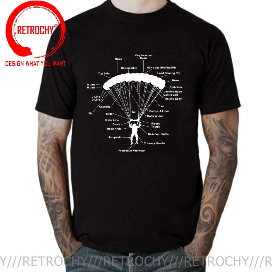 Retro Men T Shirt Man Funny Parachute Anatomy Magic Skydiving Skydiver T-Shirt Vintage Paragliding Parachu Paraglider Tee Shirt