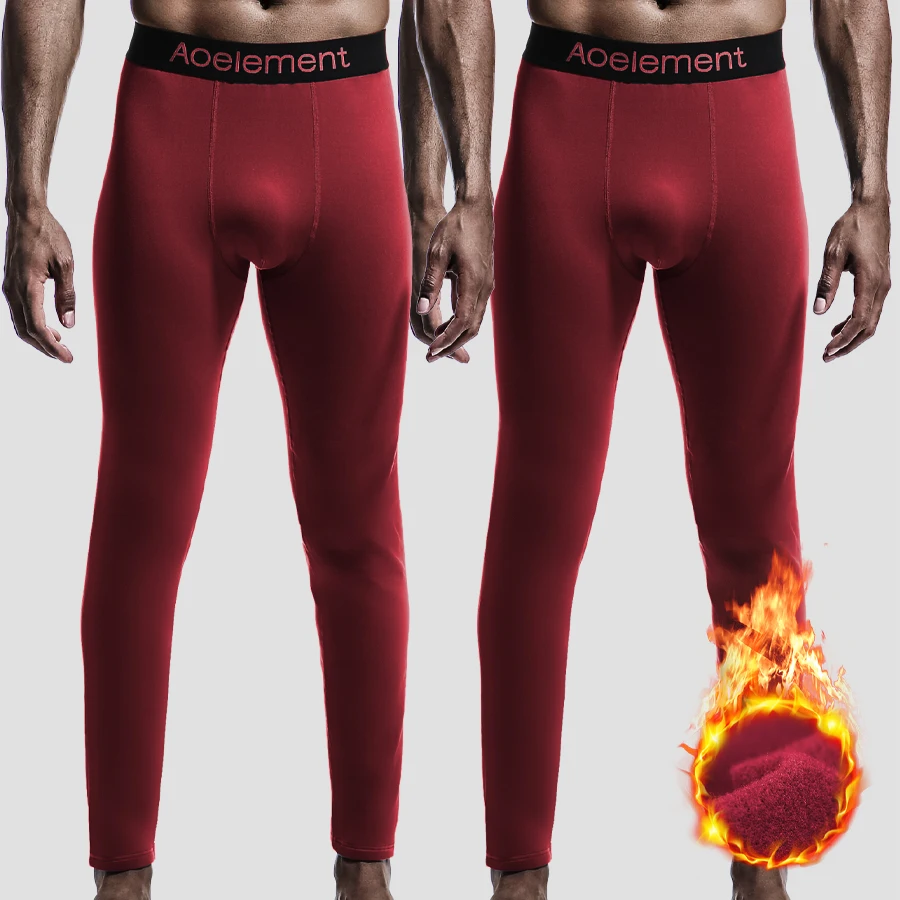 Men's long Johns, single-piece fleece thin youth thermal pants, slim-fit autumn and winter leggings, cotton and wool pants