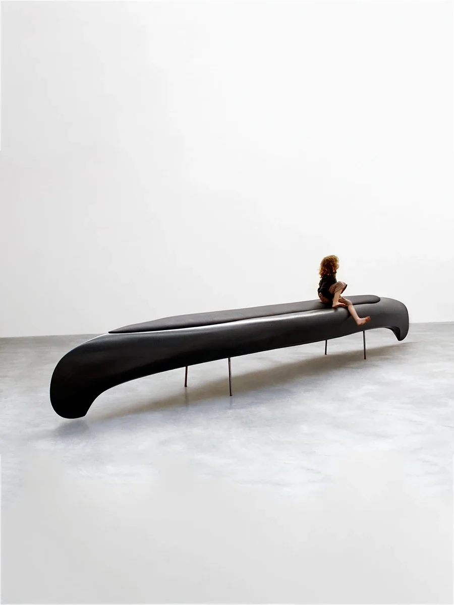 Italian designer bench, boat shaped fiberglass public leisure chair