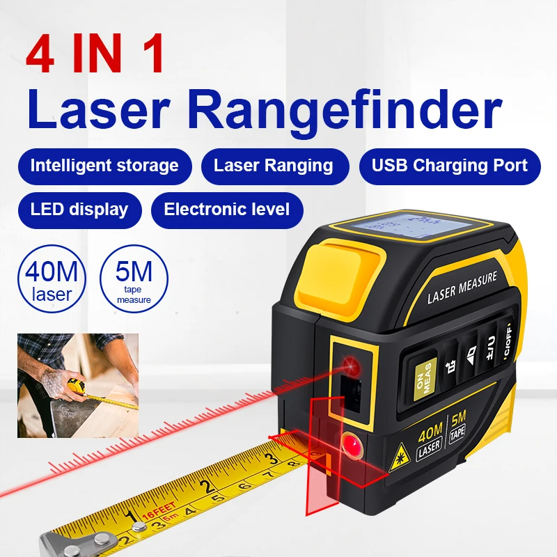 HAIZHIHUI 4in1tape measure Digital Laser Distance Meters with Electronic level Measures linear, collinear,area and volume yellow