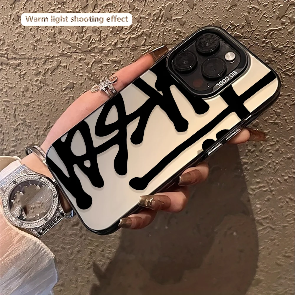Bold Black Abstract Line Print Pattern Design Protective Cover for iPhone 17 16 15 14 13 12 11 16E Series Pro Max Plus view 2