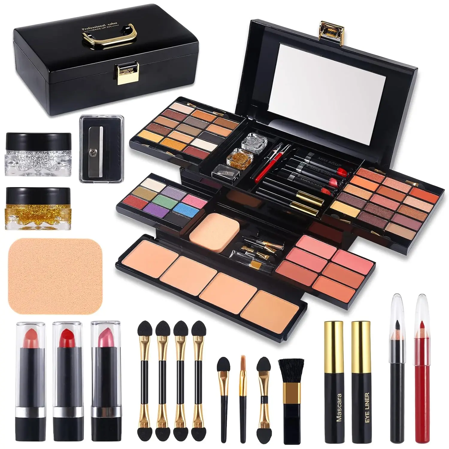 

58-Color All-in-One Makeup Kit with Mirror, Eyeshadow, Powder, Lipstick & More for Women & Girls