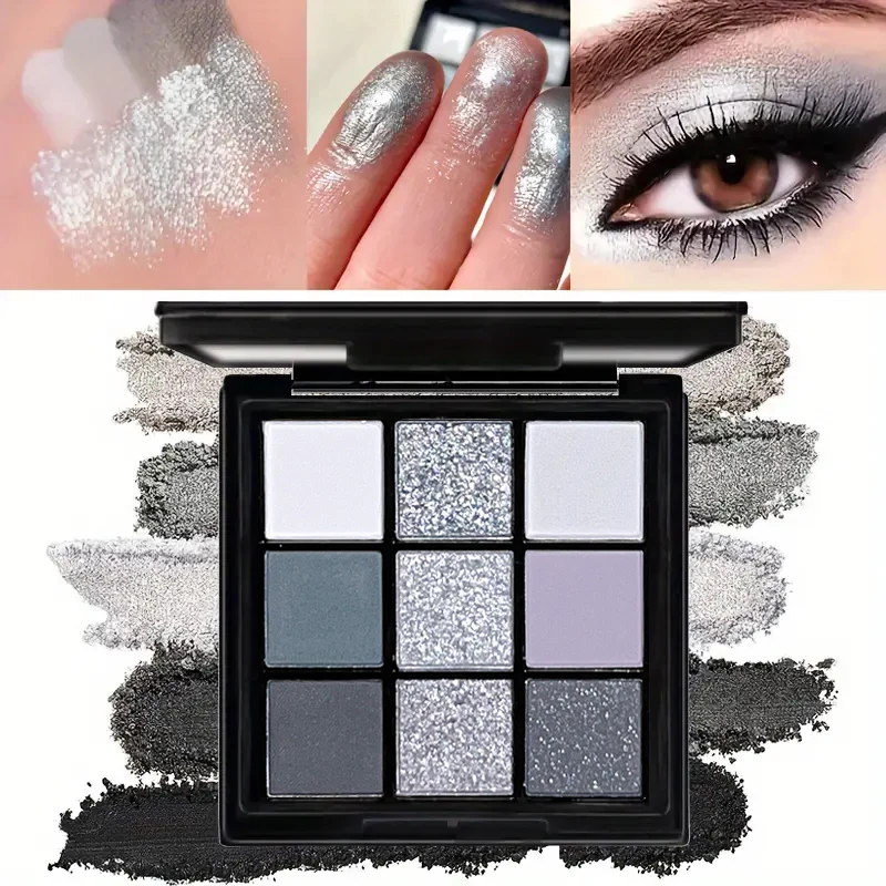 Smoky eyeshadow tray, 9-color black dark gray smoky Gothic makeup tray, 9-color soft mist pearlescent high color basic black and