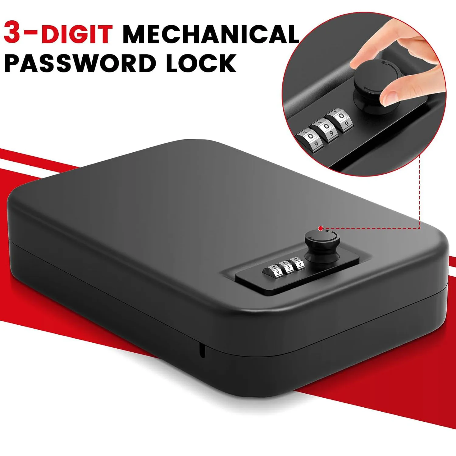 Small Pistol Safe Box Steel Security Keypad Hidden Combination Lock Box with Steel Cable Portable Safe for Travel Home Office