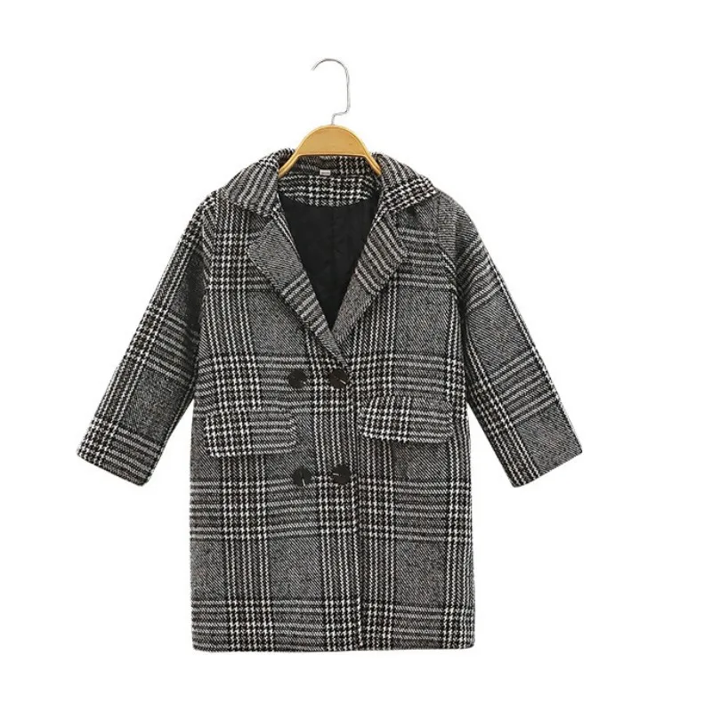 Girls Coat Fashion Plaid Wool Coat For Girls Double-breasted Kids Outerwear Autumn Thick Winter Clothes For Girls 6 8 10 12 14