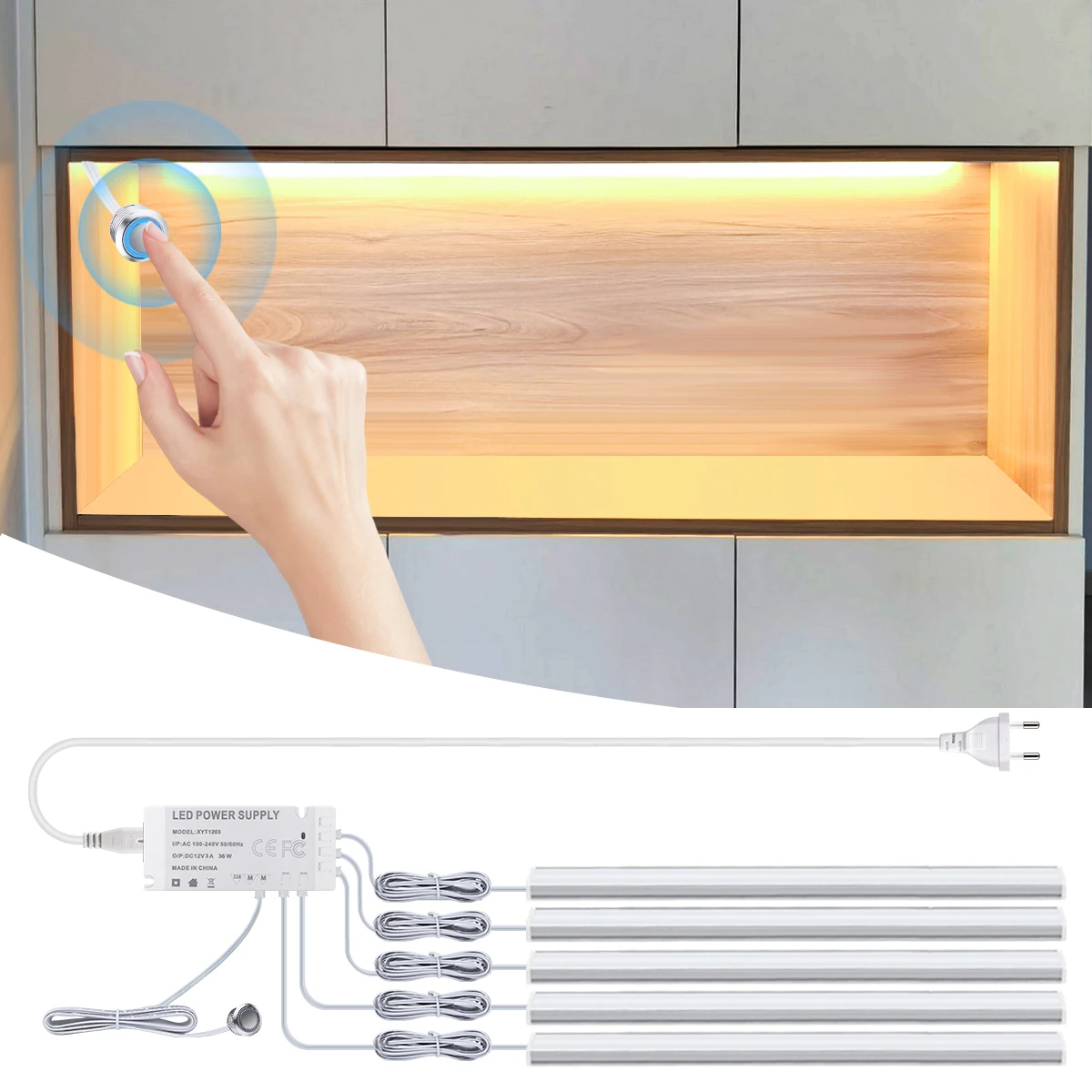 

1-6Pcs Metal Touch Sensor Switch Dimmable LED Light Under Cabinet Aluminium Bar Lamp DIY Home Kitchen Counter Shelf Closet Decor