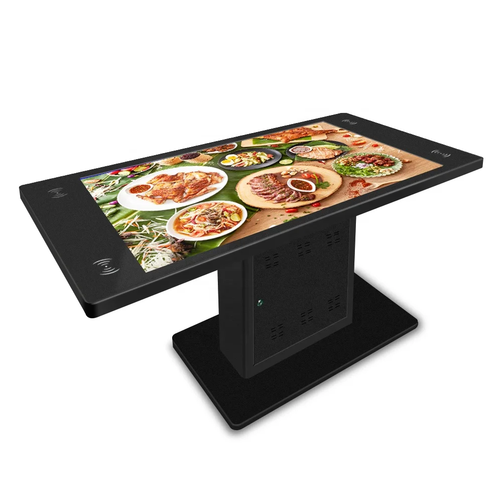 Nueva mesa multimedia moderna para restaurante de 32 pulgadas, kiosco inteligente multifunción, kiosco publicitario con pantalla táctil, mesa táctil con pantalla de menú.