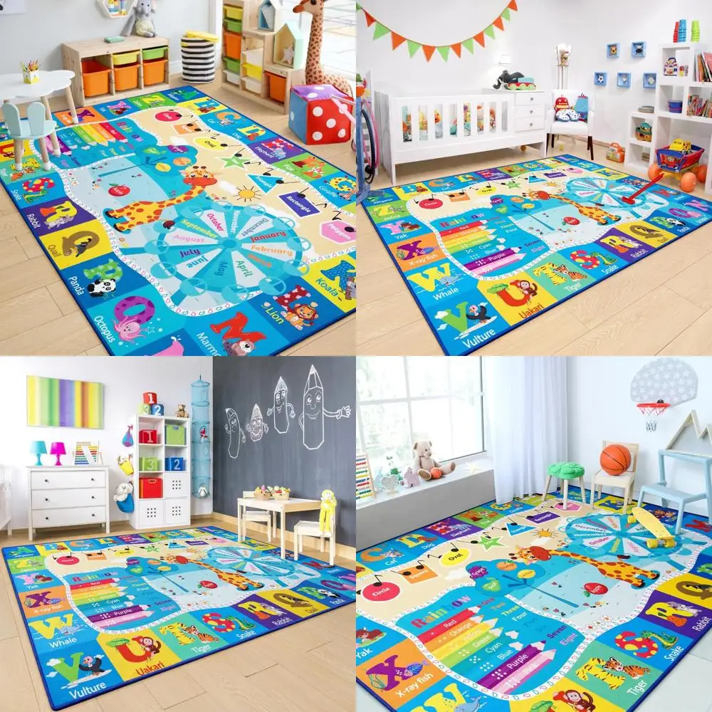 

Children's Learning Rug, 5x7 Feet, TPR Non-Slip, Playroom Floor Mat for ABC, Animal, Shape, and Color Fun